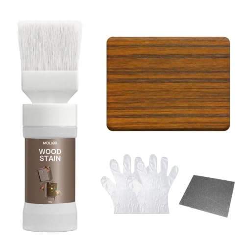 MOLLOR Built-in Brush Wood Stain Water Based Teak Wood Stain and Sealer in One - No Priming No Topcoat Required Fast Dry|Low Odor|Non-Toxic Perfect for Craft Furniture (150g/5.29 OZ)
