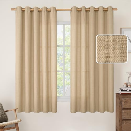 Image of LAMIT Natural Faux Linen Curtains 63 Inch for Bedroom, Grommet Thick Linen Drapes Light Filtering Privacy Window Treatment Curtains for Farmhouse /Living Room, 2 Panels (60 x 63 Inch, Natural Tan)