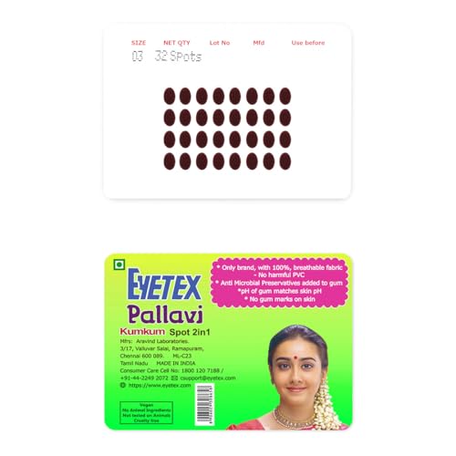 Image of Eyetex Pallavi Sticker Kumkum - Oval, O3 -Dark Maroon, 20 Flaps, Breathable Fabric, No Gum Marks, Does not Irritate Skin