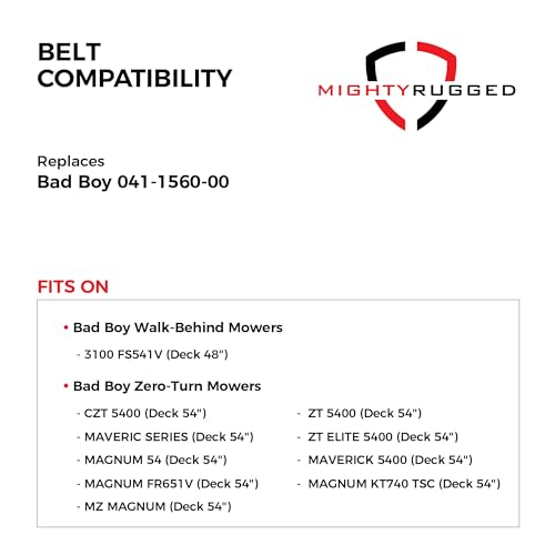 Image of MightyRugged 041-1560-00 Bad Boy 54 Deck Belt Replacement - 155.6 inch x 5 /8 inch - Heavy-Duty, Durable, Aramid Cord Belt Fits CZT, CZT Elite, ZT Elite, ZT Avenger, Maverick, Maverick HD, MZ & MZ Magnum