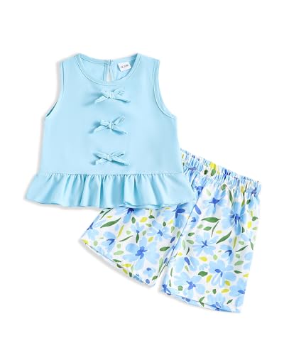 Image of Weebaby Toddler Girl Clothes Baby Summer Outfits Sleeveless Halter Top Ruffle Short Set Cute Kids Clothes Girls