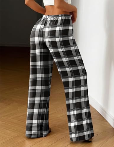 Image of Ekouaer Women Pajama Pants Comfy Pj Bottom with Pockets Stretch Plaid Sleepwear