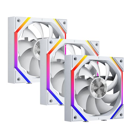 Image of SR120 X3 Fans,120mm ARGB and PWM Case Fan,Axle Core Double Ring CD Pattern Module,Daisy-Chain 5V ARGB Fans 120mm Triple Pack Suitable for Computer Case (White)