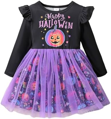 Kürbis Tutu Kleid Für Kleinkinder - Langarm Halloween Kostüm Mädchen 2-6 Jahre