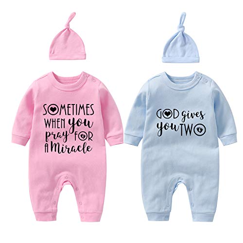 YSCULBUTOL Baby Twins girl Bodysuits Sometimes When You Pray for a Miracle God Gives You 2Pcs boy Clothes