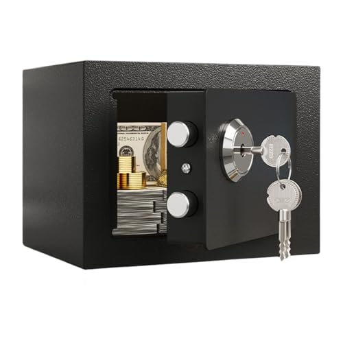 Hogvinnatil Caja fuerte - Caja fuerte doméstica con cerradura mecánica con llave | Caja fuerte contra incendios para valores joyas hogar escritorios armario equipaje viaje hotel dormitorio alquiler