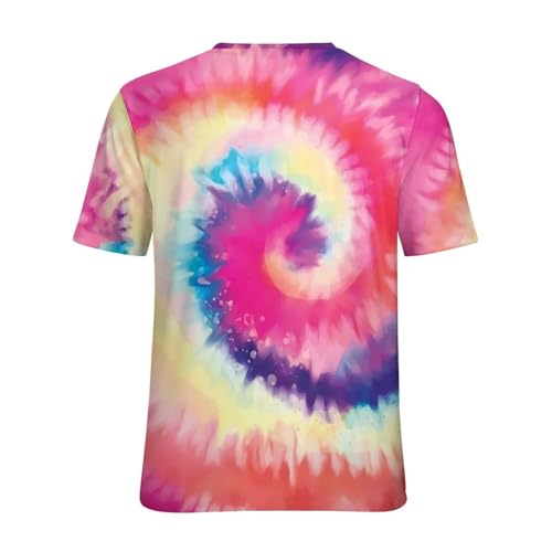 T-shirt tie-dye tourbillon arc-en-ciel multicolore imprimé à manches courtes