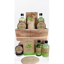 Gift Sets for Bath, Spa, Shower |6-piece wellness set|260ml shower gel, 260ml bubble bath,300g bath salt,50ml body scrub,50ml body lotion,sisal pad feature In wooden Basket.