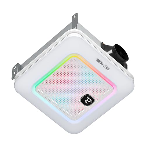 RexTact Bathroom Exhaust Fan with Bluetooth Speaker, RGB Light & Remote, 230CFM 1 Sone Bathroom Vent Fan, 3 Dynamic RGB Lighting, 3000K–6000K Dimmable, Nightlight, Dual Installation (White)