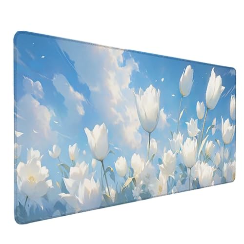 Tapis souris blanc grand format pour un espace de travail zen et ordonné