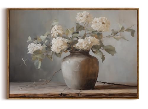 KISSFOX Vintage Framed Wall Art Decor Rustic Hydrangea Flowers Pictures