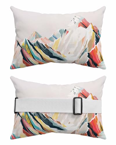 Grey Mountain Outdoor Beach Pool Chaise Lounge Chair Head Throw Pillow Covers 12x20 With Insert And Elastic Stripe Set of 2,Lumbar Cushion Pillow Cases,Abstract Oraital Watercolor Orange Yellow