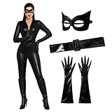 Morph Black Catsuit For Women Leather Jumpsuit Womens Adult Black Cat Suit Halloween XL