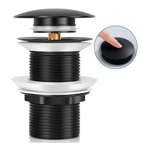 Bonde de vidange lavabo, 1Pcs plein Noir mat Robinet de vidange universel pour lavabo et lavabo - En laiton pop up, Système clic-clac, Installation Sans Outils Cover