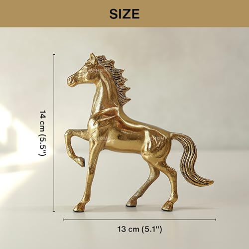 Image of BEHOMA Aluminium Horse Decorative Figurine Showpiece | Gold Finish Decorative Statue | Vastu Fengshui Wedding & Housewarming Elegant Modern Tabletop Art Showpiece | Golden