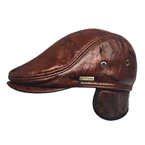 Lethmik Flat Cap Cabby Hat Genuine Leather Vintage Newsboy Cap Ivy Driving Cap Xl-Brown And Black #TOP4