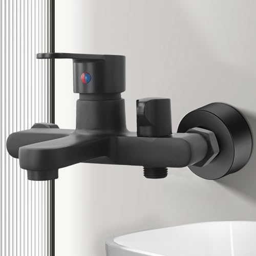 Honseadek Ducha de mano de aleación de zinc para baño triple para mezclador de bañera con apertura lateral, juego de accesorios de grifo negro con doble control para caliente/frío (excluye H