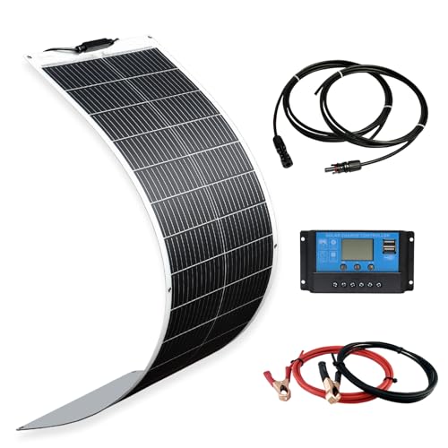 XINPUGUANG 100W Flexible Solar Panel 12V System kit 10A Charge Controller Cables with Alligator Clip PV Connector Cables for Yacht, Boat, RV, Cabin, 12v Battery Charge