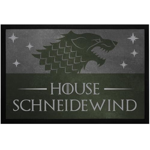 MoonWorks® Fußmatte personalisierbar Adelshäuser Wappen Wolf Fantasy-Serie eigener Name rutschfest & waschbar Schwarz 60x40cm