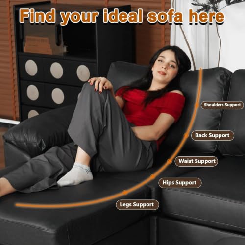 Image of EASE MOOSE Oversized 3 Seat Modular Sectional Sofa, Sectional Couch, Black