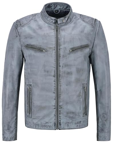 Chaqueta de cuero negra estilo motero para hombre XL miniatura 1