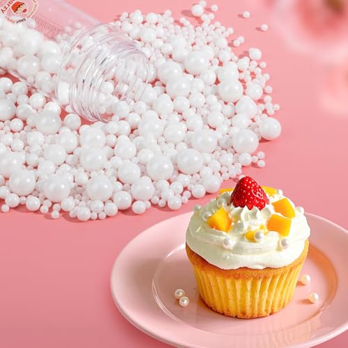 Image of Edible White Pearl Sprinkles for Cake Decorating,130g,Edible Pearl Sugar Mix Size,Baking Candy Decorations,Cupcake Toppers,Cookie Donuts Ice Cream Dessert Decorating,Wedding Birthday Party Supplies