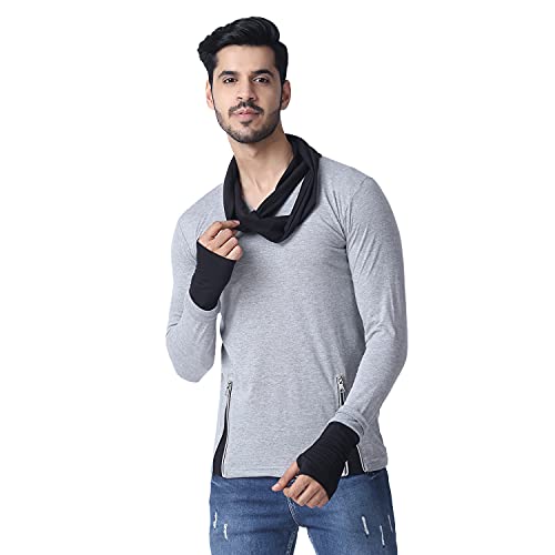 Black Collection Men’s Attached Muffler Full Sleeve T-Shirt(SKU: BCN0023)