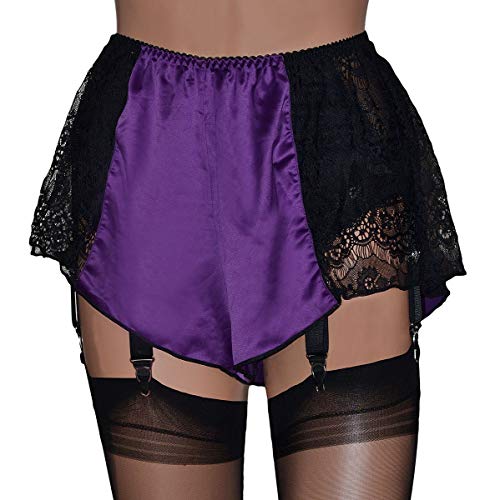 Swanky Pins Culotte française vintage en satin et dentelle de cils - Noir, rouge ou violet - Violet - Small Cover