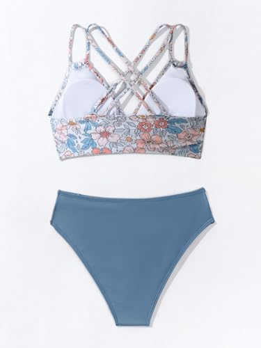 Image of Fanuerg Women's Sexy V Neck Bikini Sets Hollow Out Two Piece Swimsuits Cutout Mid Waist Bathing Suit