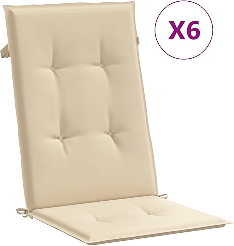 Miniatura 4 de Cojines de silla de jardín con respaldo alto, 6 piezas, color beige, 47.2 x 19.7 x 1.2 pulgadas, cojines de tela para sillas de comedor, cojines