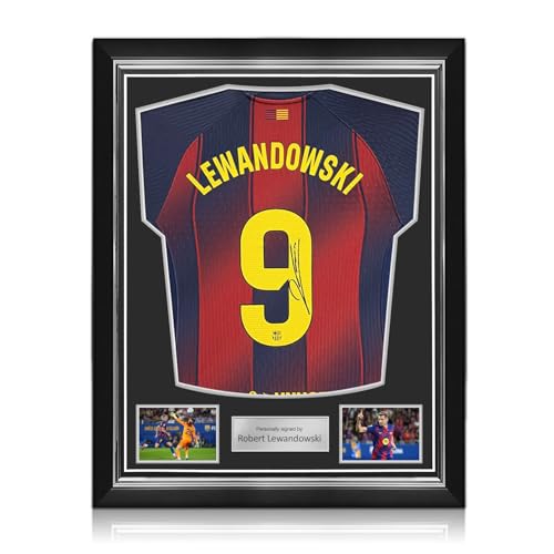 Exclusive Memorabilia Camiseta auténtica del Barcelona firmada por Robert Lewandowski. Marco
