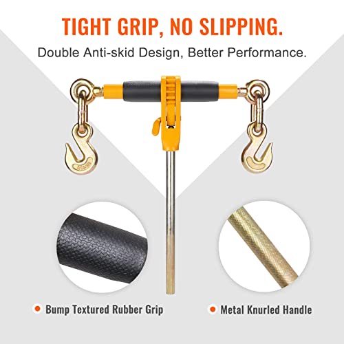 VEVOR 3/8"-1/2" Ratchet Chain Binder with Chain, G80 12000 lbs Secure Limit, Heavy Duty Load, Labor-Saving Anti-Skid Handle, Tie Down Hauling Chain Binders for Flatbed Truck Trailer, 2 Set & Yellow