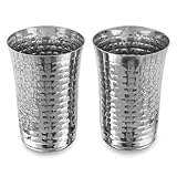 CRAFTONE Juego de 2 vasos de acero inoxidable Big Water Lassi, vidrio martillado jumbo ideal para agua potable, lassi, jugo, vasos multiusos (capacidad de cada vaso: 20 onzas)