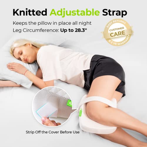 Auvon Contoured Knee Pillow Joint-Developed With Orthopedists (2 Covers Included), Cooling Memory Foam Leg Pillow With Strap For Side Sleepers, Spine Alignment And Pain Relief For Hips And Knee Joints #TOP5