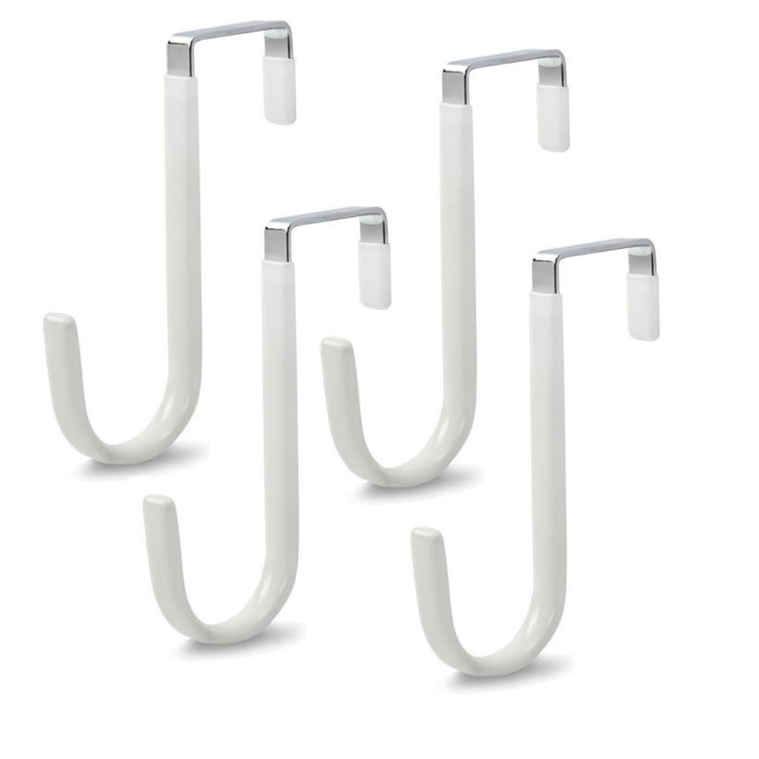 Lymywujin White-4Pcs 4 Pcs Over Door Hooks,Over Hangers,Dipping Plastic Thickeningfits Under 3.7 Cm Door Widths As Over Cabinet Hooks,Coat Hook (White-4Pcs)