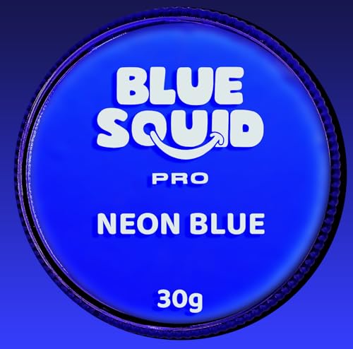 Blue Squid PRO Face Paint - Professional Water Based Single Cake Facepaint & Body Paints - SFX Makeup Kids Adults Painting for Costume Halloween Face Paints for Children - Neon Blue 30g / 1oz
