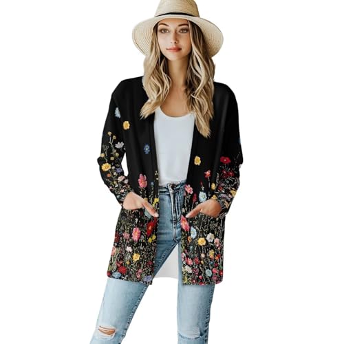 Image of Biyejit Women's Long Sleeve Open Front Cardigan Casual Loose Lightweight Cardigans with Pockets Drape Cardigan