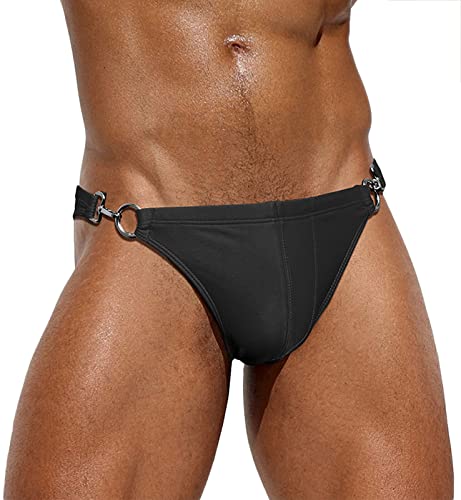 FEOYA Mens Swim Briefs Sexy Tong Swimsuit Low Rise Quick Dry Bikini Swimwear with Side Metal Buckle