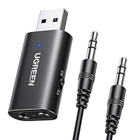 UGREEN Bluetooth 5.1 Transmitter Receiver 2 in 1 Wireless Bluetooth Adapter 3.5mm Audio to Bluetooth Adaptor Aux Bluetooth Dongle USB Powered with Mic for Car, TV, Headphones, Home Stereo, Speaker, PC