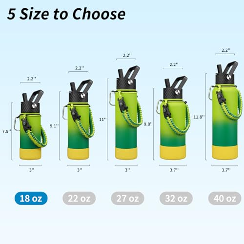 Image of BJPKPK 18oz Insulated Water Bottle with 3 Lids, Straw Lid & Handle