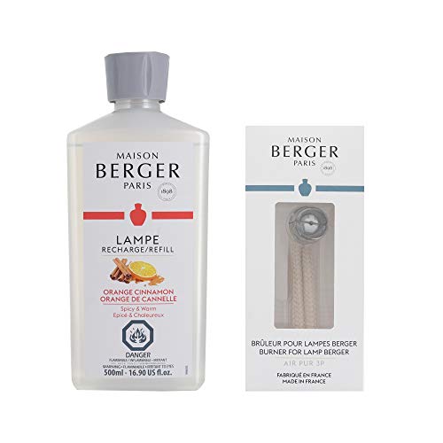 Premium Penguin Lampe Berger Orange Cinnamon Fragrance Refill for Home Fragrance Oil Diffuser Bundle - 16.9 Fl Oz (500mL) - Comes with a Wick Burner and Lamp Instructions Postcard