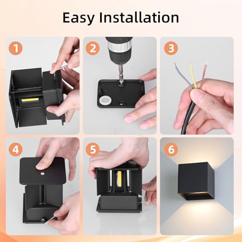 CHENBEN Aplique Pared Exterior 12W 3000K Lampara Exterior LED 4 Piezas，IP65 Para La Pared Impermeable，Aplique Pared Interior Ajustable es Adecuada Para Dormitorio, Patio,Terraza - imagen 6