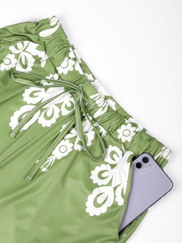 Women's Floral Wide-Leg Pants, Drawstring Waist Lounge Trousers, Boho Floral Pattern, Perfect for Beach Vacations4
