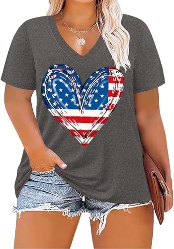 Image of ForHailey Women's Plus Size Short Sleeve Tee Shirt V Neck Basic Ladies Loose Fit T Shirt 1X-5X