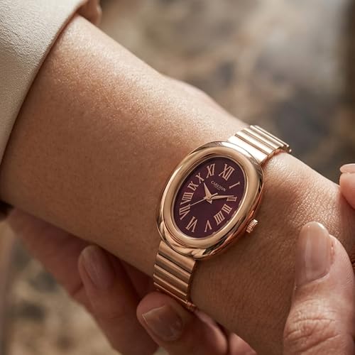 Image of Carlton London Women Daphne Analog Watch, Oval Dial, Stainless Steel Strap, Quartz Movement, Dial, Rose Gold Strap, 30M Water Resistant, Casual Wear |