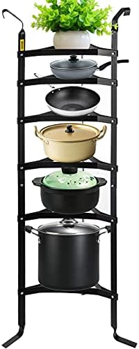 VEVOR 6-Tier Cookware Stand, 61-inch Multi-Layer Pot Rack, Carbon Steel Shelf, Storage Tower, Unassembled Kitchen Corner for Pans, Pots, Baskets and Kettles, Matte Black