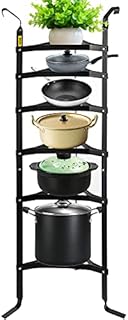 VEVOR 6-Tier Cookware Stand, 61-inch Multi-Layer Pot Rack, Carbon Steel Shelf, Storage Tower, Unassembled Kitchen Corner for Pans, Pots, Baskets and Kettles, Matte Black