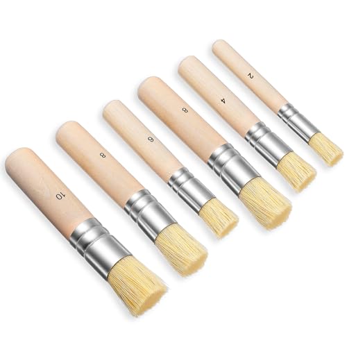 6Pcs Wooden Stencil Brushes, Natural Bristle Paint Brush Set in