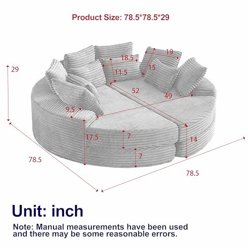 Image of 78'' Oversized Round Sleeper Sofa Bed, Convertible Circle Chaise Lounge Chair Indoor, Modern Fluffy Plush Corduroy Cloud Boneless Couch, Assembly Free, Comfy Bean Bag for Living Room, Black