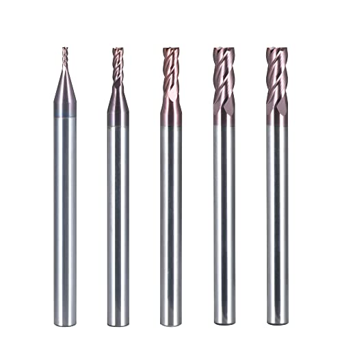 JIULI TOOL Fresa di estremità Set di rivestimento in carburo fresa a 4 fultes in acciaio al tungsteno, punte per router punte rotanti CNC gambo dritto 1-5mm 5pcs